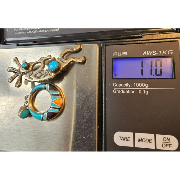 Vintage Sterling Silver Kokopelli Brooch & Inlaid Turquoise Pendant JJ4153 - Picture 11 of 11